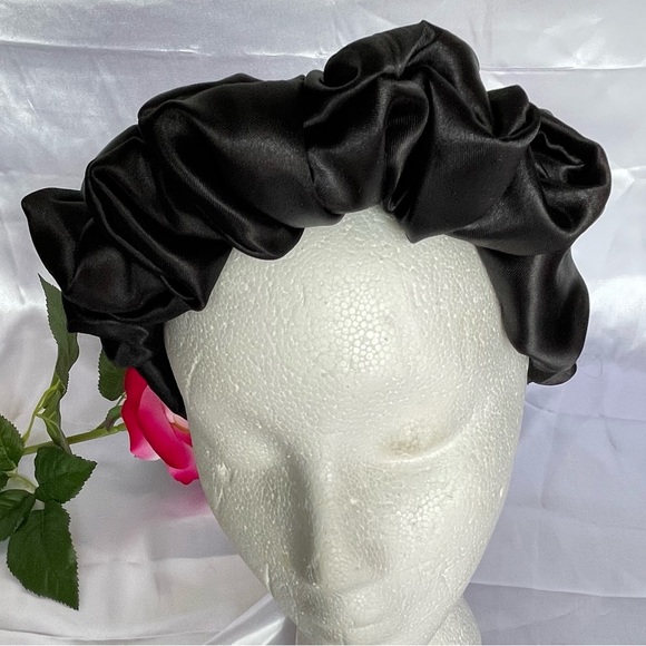 New Black Satin Headband wrap scrunched For Women Pleated design - Picture 8 of 12